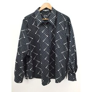 Foxcroft Womens XL Wrinkle Free Button Down Shirt Black White Polka Dot GG22